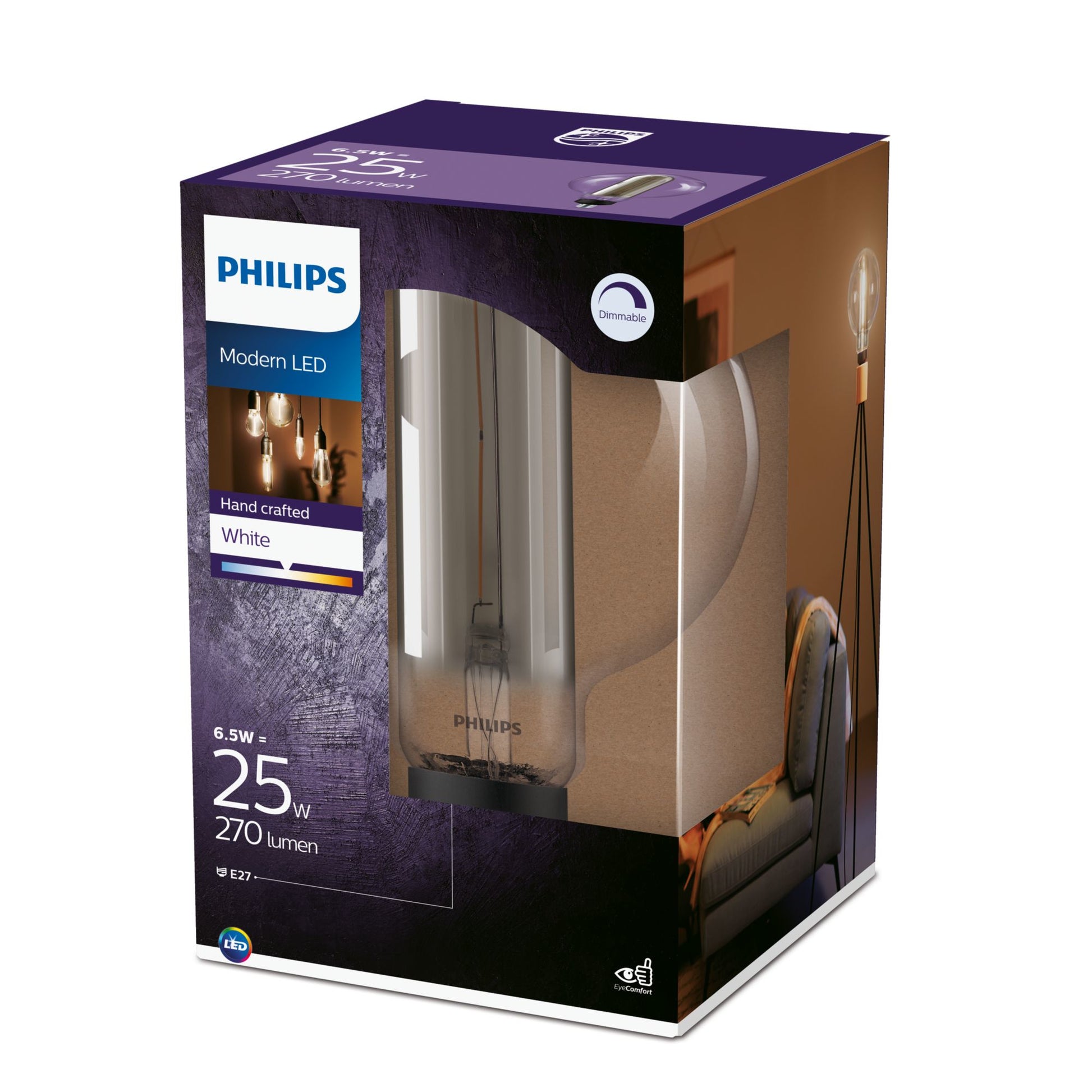 Philips by Signify Philips LED-Leuchtmittel E27 Globus – Warmweiss 3000 K, 270 lm, 6,5 W – 1 Stk. – Klar