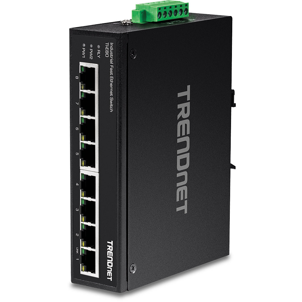 TRENDnet TI-E80 – Unmanaged Switch – 8× Fast Ethernet (10/100), DIN-Rail, IP30