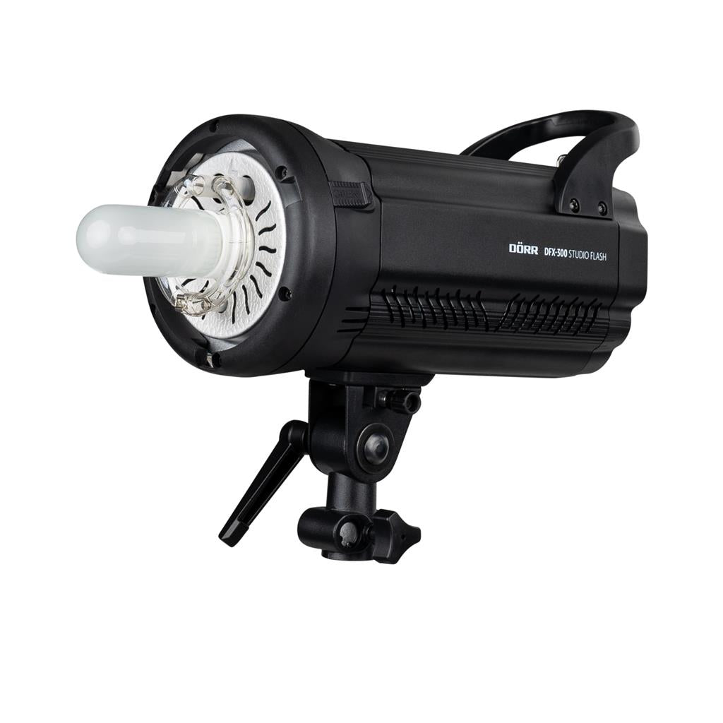 Dörr DFX-300 Studioblitz – 300 Ws, 150 W Lampe, 5500 K, 0,1–0,7 s Blitzfolgezeit, dimmbar – Schwarz
