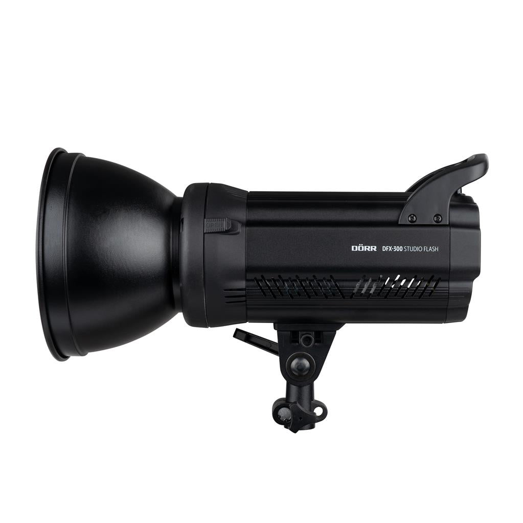 Dörr DFX-300 Studioblitz – 300 Ws, 150 W Lampe, 5500 K, 0,1–0,7 s Blitzfolgezeit, dimmbar – Schwarz