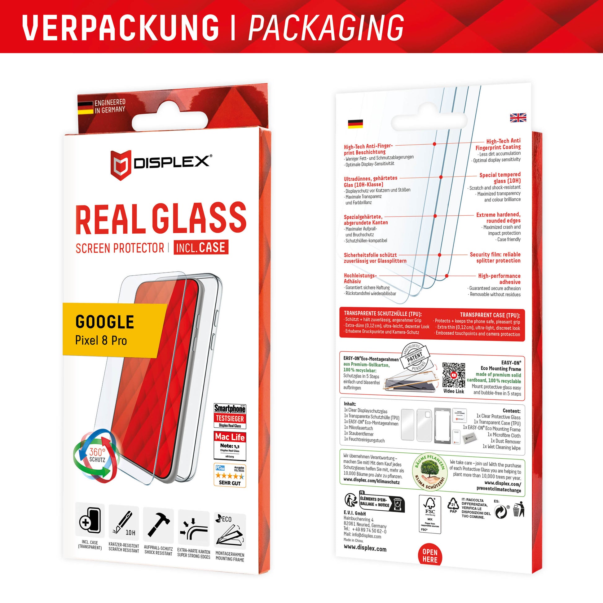 E.V.I. Backcover – für Google Pixel 8 Pro, Glas+TPU, Transparent, Displayschutz