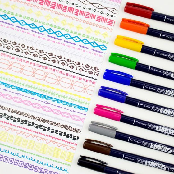 Tombow Fudenosuke Kalligrafiestifte, Doppelspitze – Pinsel- & Rundspitze, wasserbasiert, 10 Farben