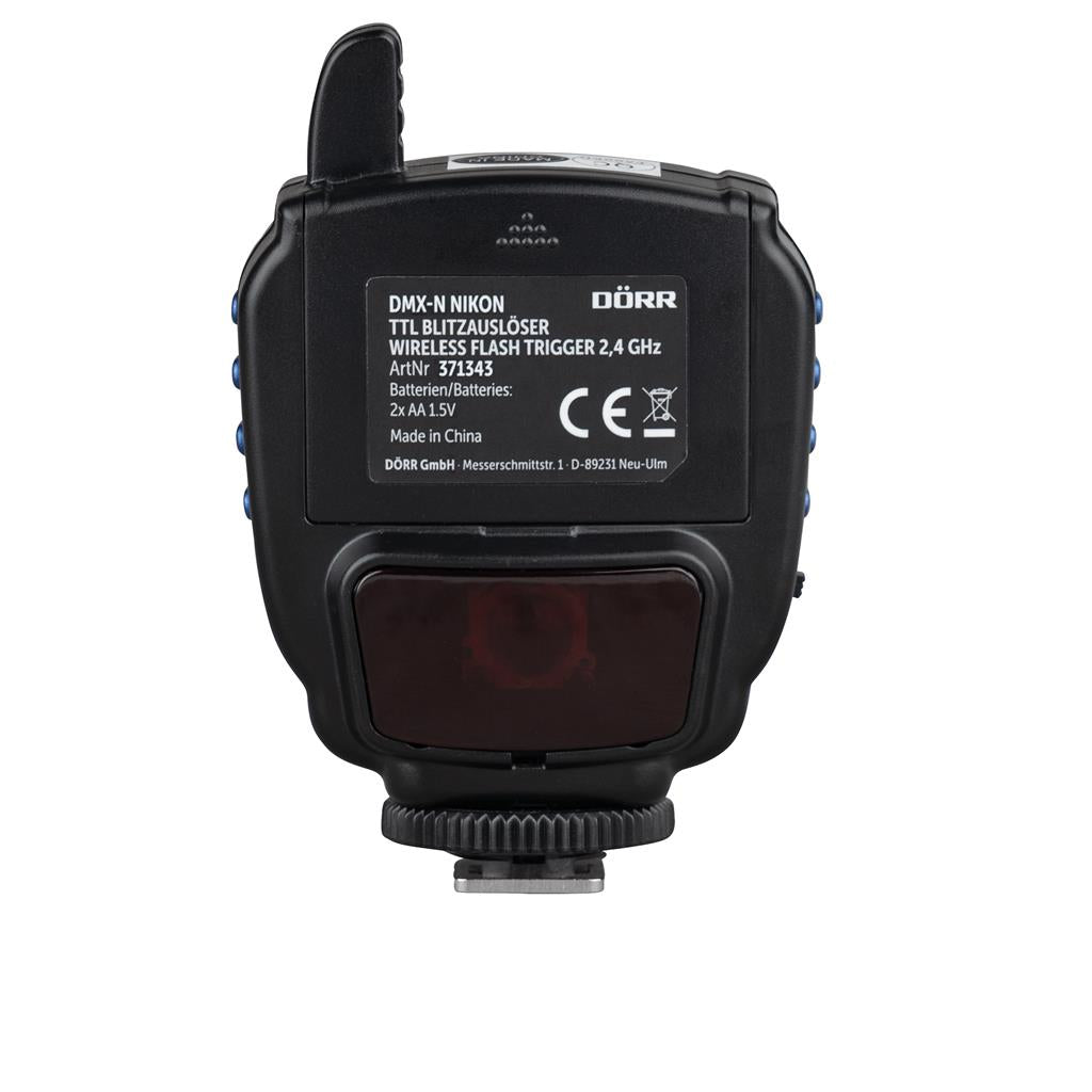 Dörr 371343 Blitzauslöser TTL – Funk 2,4 GHz, 15 Kanäle, 1/8000 s – für Nikon – Schwarz