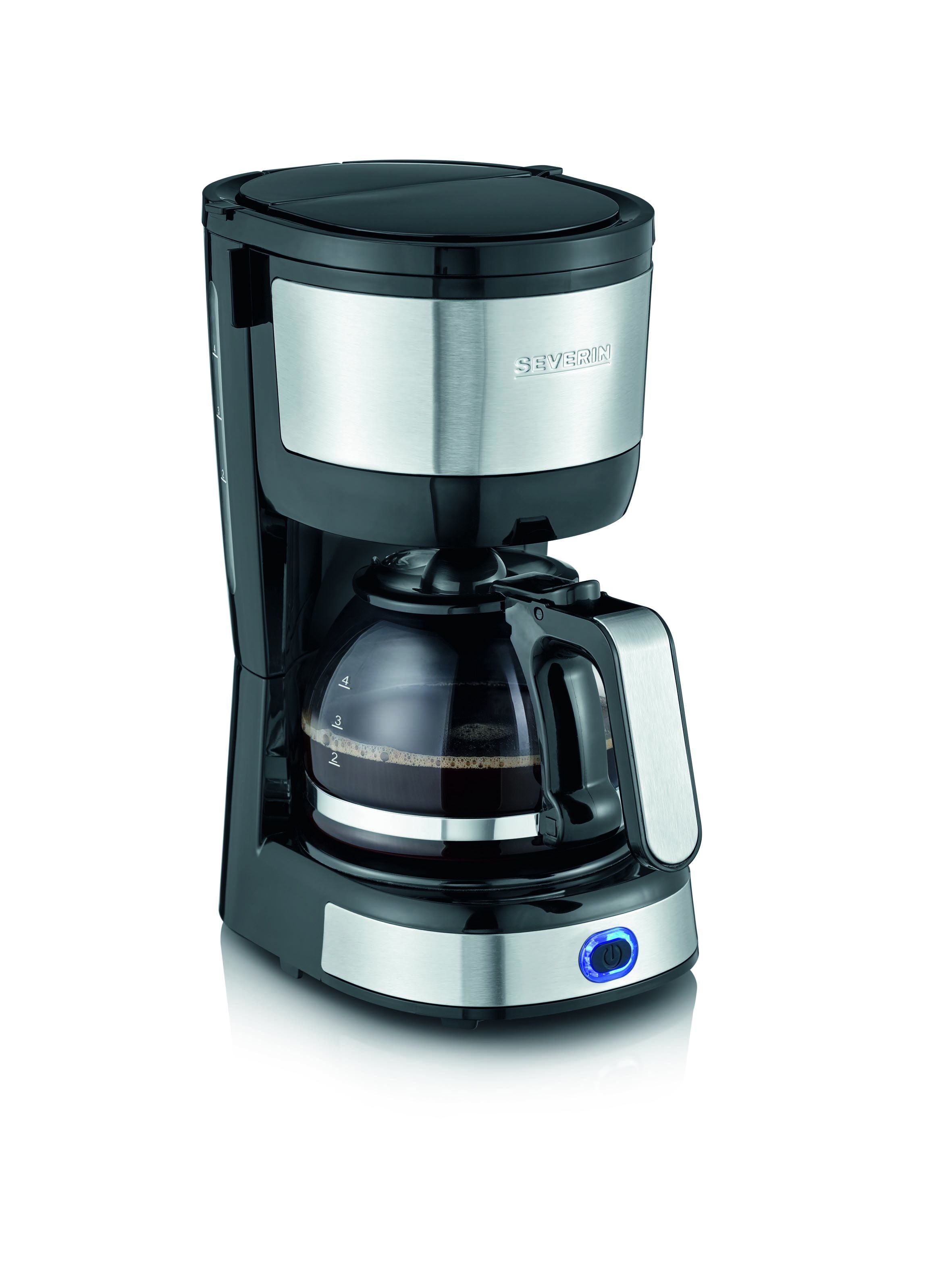Severin KA 4808 Filterkaffeemaschine – 4 Tassen, Glaskanne, Schwarz/Edelstahl, 19,5×27×14 cm