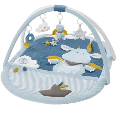 Fehn Little Castle Krabbeldecke mit Spielbogen – 110 × 85 cm – ab 0 Jahren – Plüsch – Blau