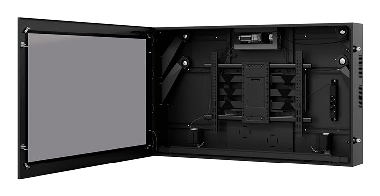 Hagor SOPW 65" Display-Gehäuse (Querformat) – Sicherheitsglas, VESA 200×200–800×600 mm, bis 75 kg – für 65" TV