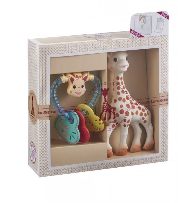 Sophie la girafe Plüschtier – mit Rassel – 22,5×21,5×6 cm – 1 Stück – ab 0 J. – Kautschuk – mehrfarbig