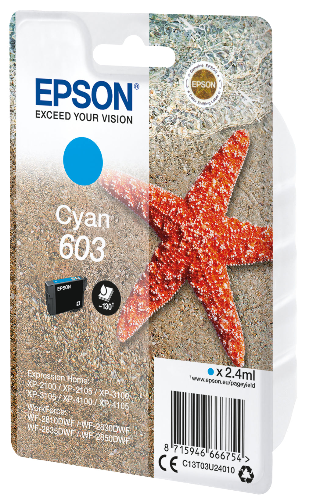 Epson 603 Cyan Tintenpatrone (Original) – 130 Seiten – für Expression Home/WorkForce