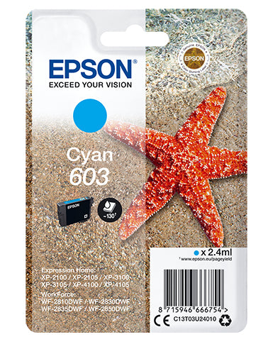 Epson 603 Cyan Tintenpatrone (Original) – 130 Seiten – für Expression Home/WorkForce