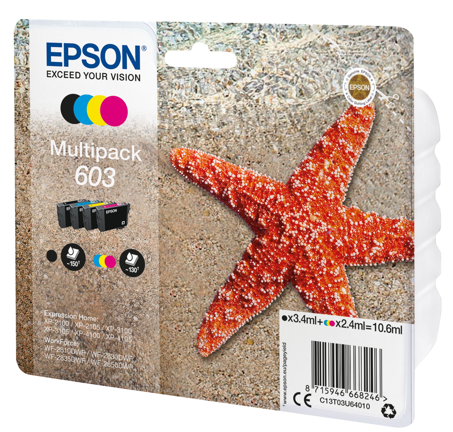 Epson 603 Tintenpatronen-Multipack, Schwarz/Cyan/Magenta/Gelb (Original)
