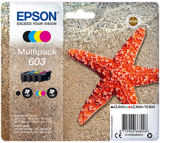 Epson 603 Tintenpatronen-Multipack, Schwarz/Cyan/Magenta/Gelb (Original)