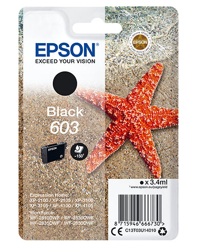 Epson 603 Schwarz Tintenpatrone (Original) – 150 Seiten – für Expression Home XP-2100/XP-3100/XP-4100…
