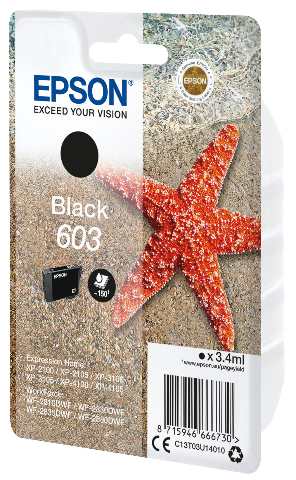 Epson 603 Schwarz Tintenpatrone (Original) – 150 Seiten – für Expression Home XP-2100/XP-3100/XP-4100…