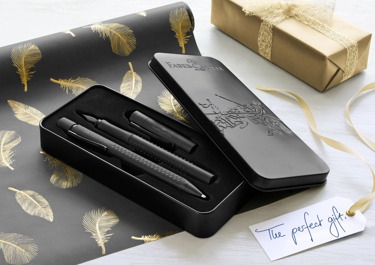 Faber-Castell Grip Edition Schreibset – Kugelschreiber XB & Füllfederhalter M – Blau – Metalletui – 2-teilig
