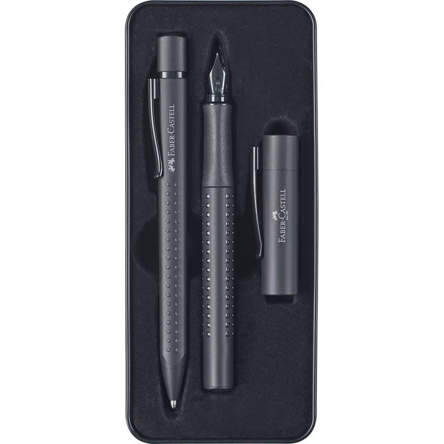 Faber-Castell Grip Edition Schreibset – Kugelschreiber XB & Füllfederhalter M – Blau – Metalletui – 2-teilig