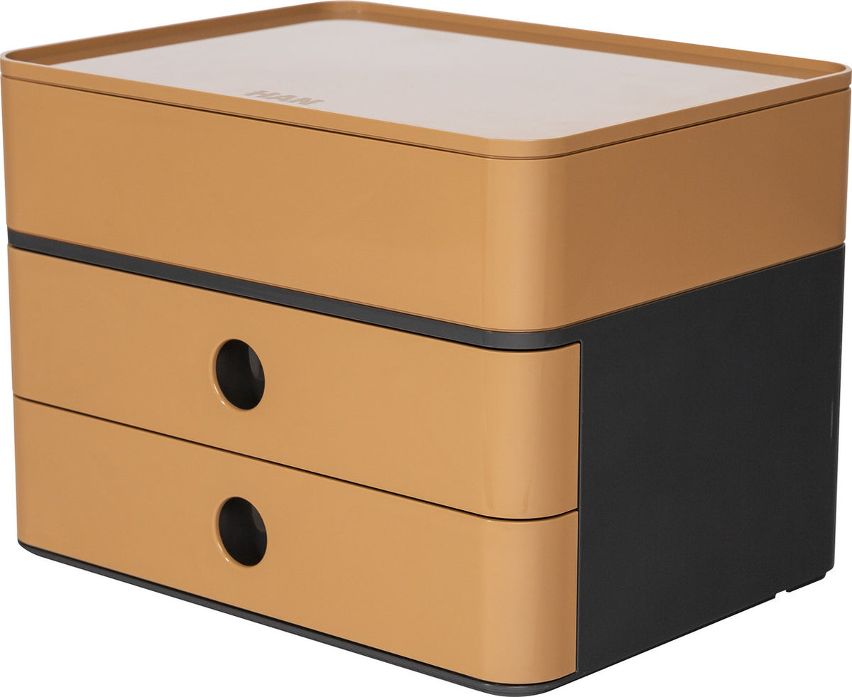 HAN SMART-BOX Schubladenelement – 2 Schubladen, mit Utensilienbox, weiss/braun, B 260 × H 190 × T 195 mm