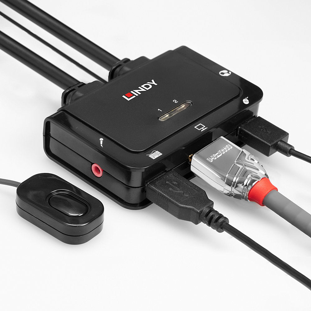 Lindy KVM-Switch 2×1, HDMI/USB 2.0, 10,2 Gbit/s, Audio