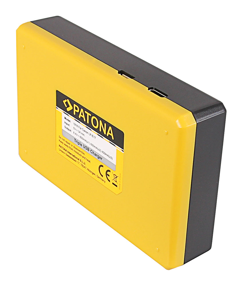 PATONA Triple-Akkulader – für Canon LP-E17 – 3-fach, USB, 8,4 V/0,85 A