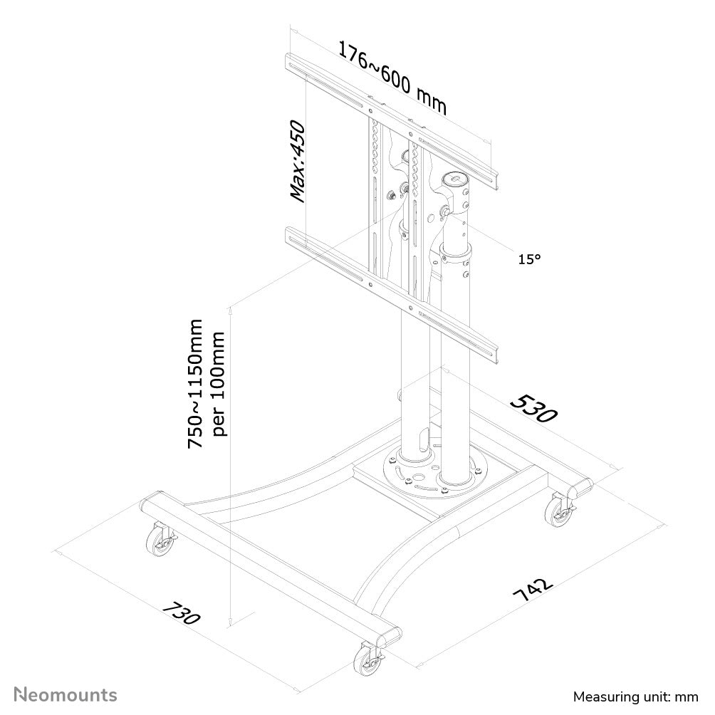 Neomounts PLASMA-M1200 – Displayständer, höhenverstellbar, für 27–70″, VESA 600×450, bis 50 kg, Silber