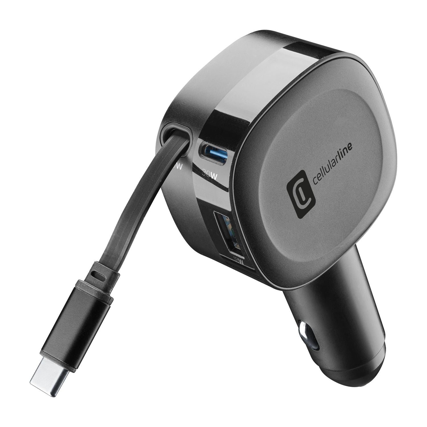Cellularline Kfz-Ladegerät, 60 W, USB-C 30 W, USB-A 18 W, PD – universal – Schwarz