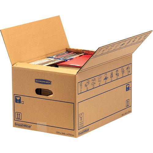 Fellowes Versandkarton SmoothMove Standard – 470 × 320 × 265 mm, 39 l, einwellig, natur – 10 Stk.