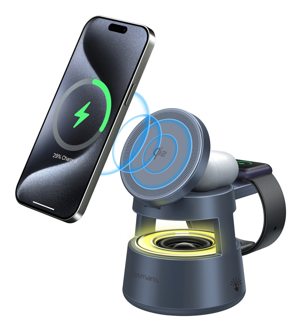 4smarts Aura Sound Ladestation – Qi2 – für Apple Watch, AirPods (MagSafe), Samsung Galaxy Watch