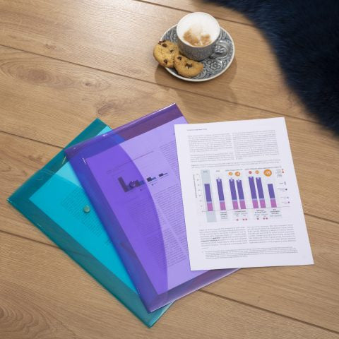 Rapesco Dokumententasche A4+, Druckknopf, assortiert, transparent – 40 Stück