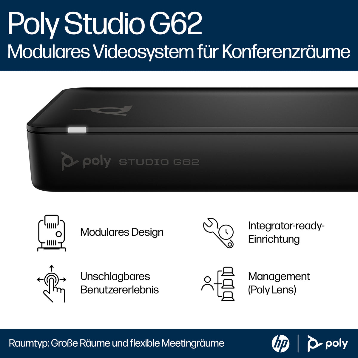 HP Poly Studio G62 – 4K Ultra HD Videokonferenzsystem, für 10 Personen, Schwarz
