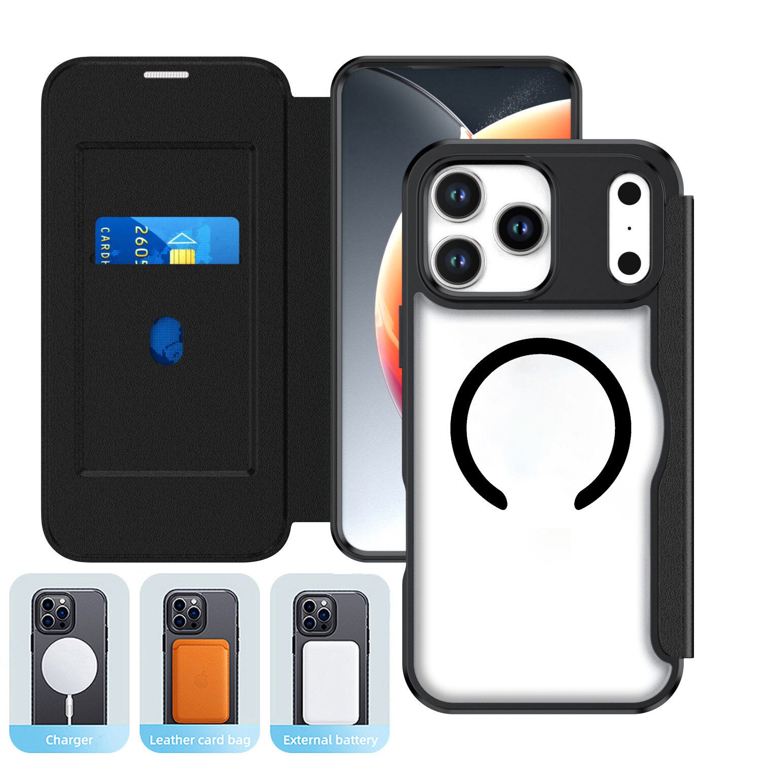 4smarts Urban Pro Wallethülle – für Apple iPhone 17 Pro, MagSafe, 1 Kartenfach, PU, Schwarz
