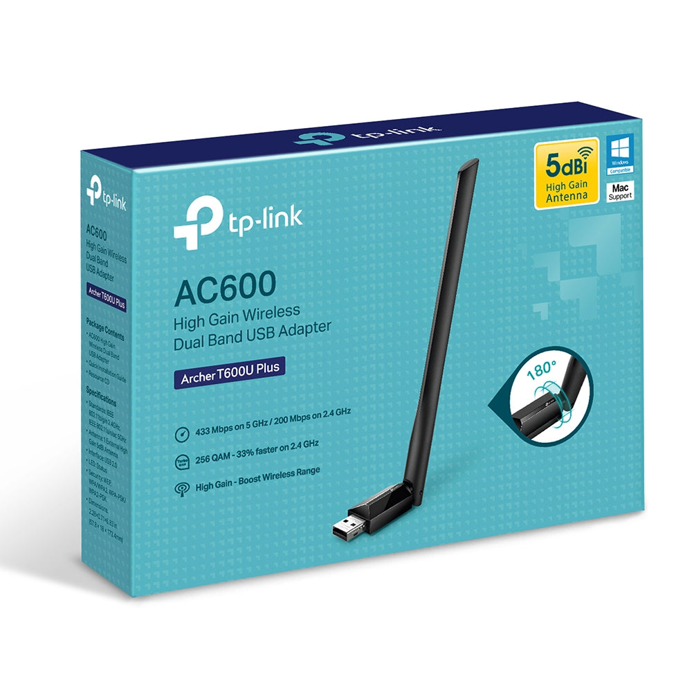 TP-Link Archer T600U Plus USB-WLAN-Adapter – Wi-Fi 5 (802.11ac), bis 600 Mbit/s – USB 2.0 – für PC/Laptop