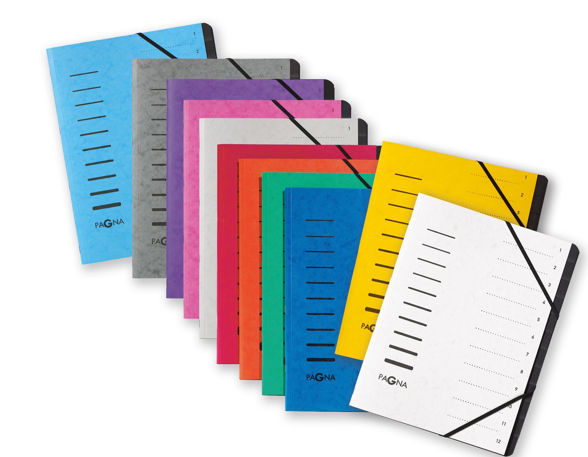 Pagna Fächermappe A4 – 12 Fächer, Gummiband, Karton, Hellgrau