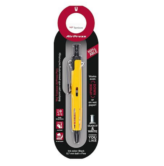 Tombow AirPress Kugelschreiber – Schwarz, Spitze 0,7 mm, Gelb, wetterfest, nachfüllbar