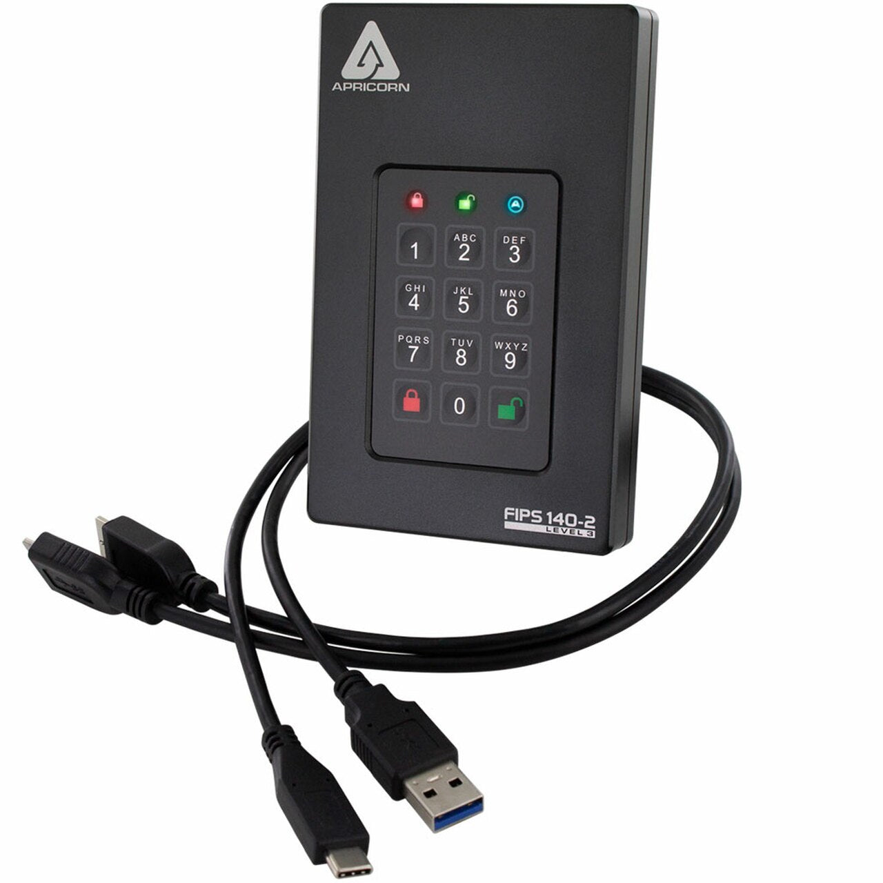 Apricorn Fortress L3 – 512 GB SSD, USB 3.2 Gen 1 (Typ A), Hardware-Verschlüsselung FIPS 140-2 Level 3