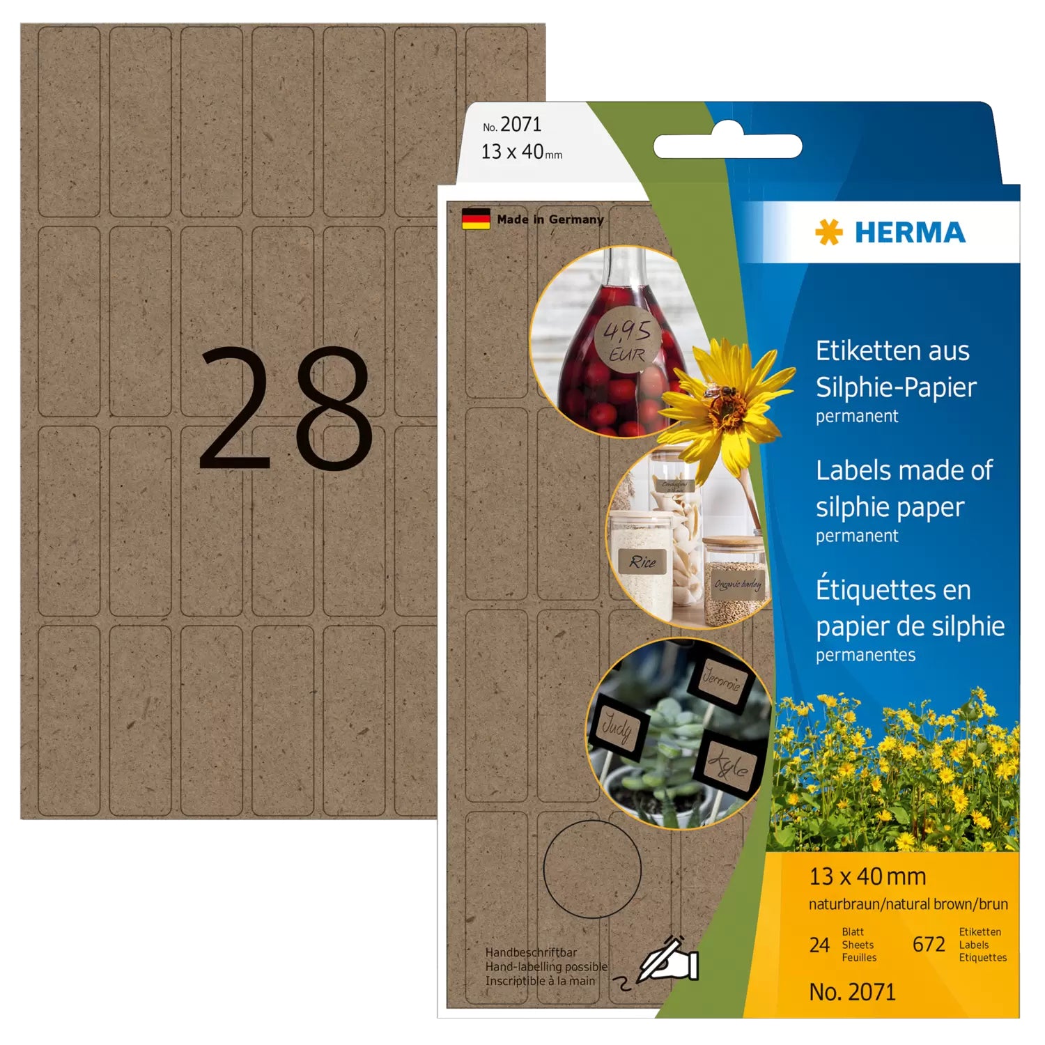 HERMA Schuletiketten – 13 × 40 mm, Abgerundete Ecken, 672 Stk, 24 Bogen, Papier, Permanent Haftend