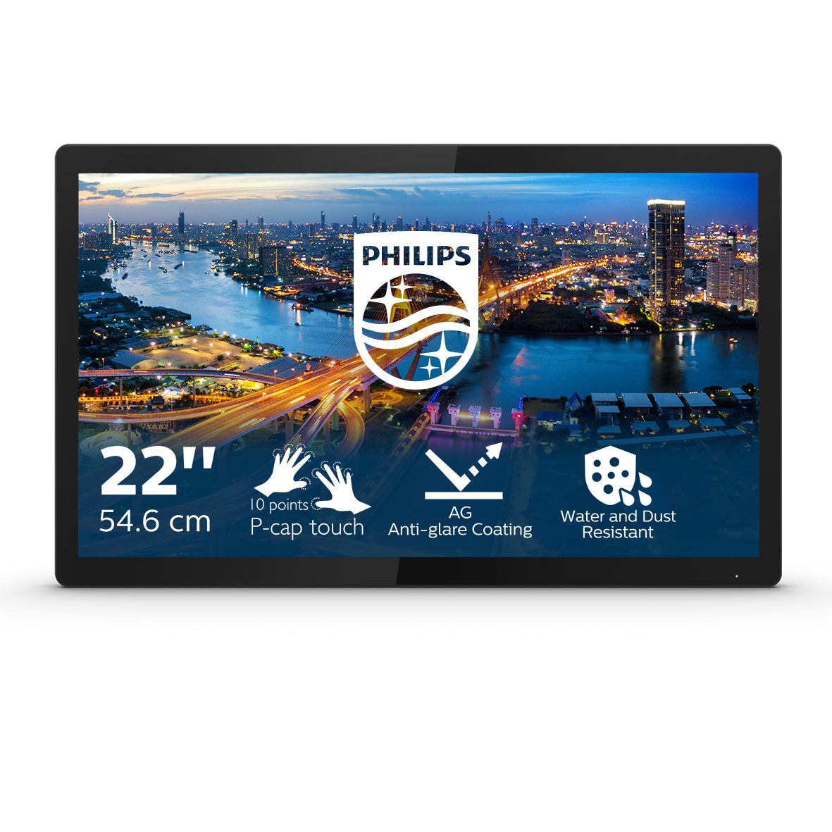 Philips 222B1TFL/00 – Monitor, 21,5", IPS, Touch, 75 Hz, 400 cd/m², 3× USB 3.0, VESA 100 × 100, Schwarz