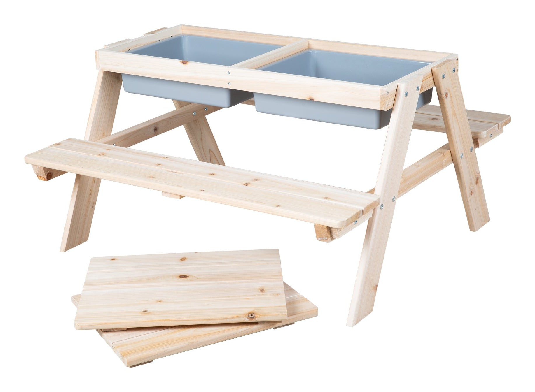 Roba Kinderstuhl 456002NU – 89 × 85,5 × 50 cm – Kunststoff & Massivholz – Holzfarbe/Grau – mit Spielwannen