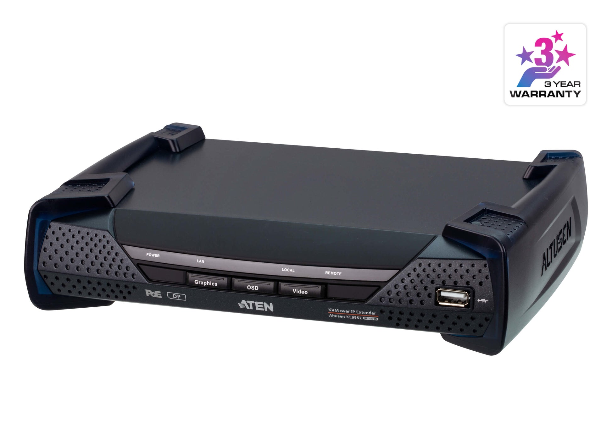 ATEN KE9952R – KVM-Extender (Empfänger, DisplayPort) – 4K (3840×2160 bei 30 Hz), PoE, rackfähig, schwarz