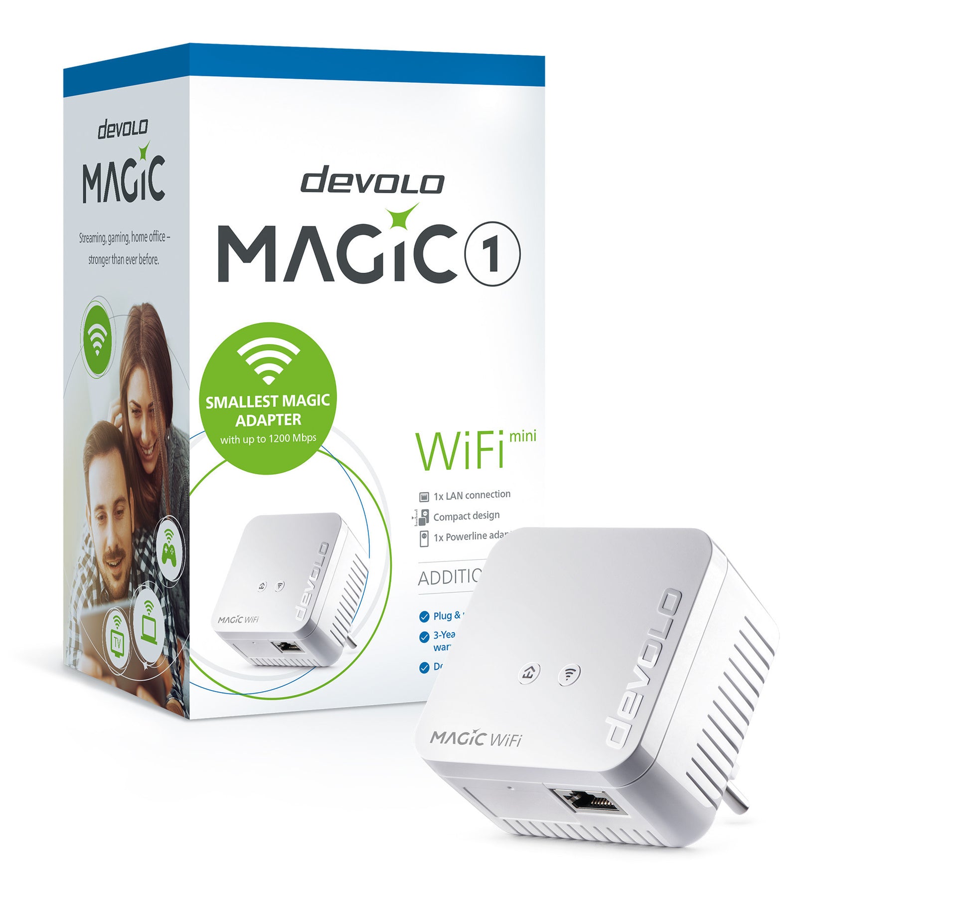 Devolo Magic 1 WiFi mini Powerline-Adapter – Powerline 1200 Mbit/s, Wi-Fi 4 – für devolo Magic