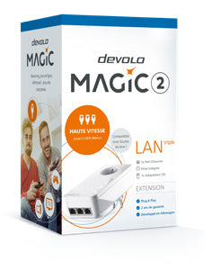 Devolo Magic 2 LAN triple – Powerline-Adapter (G.hn) 2,4 Gbit/s, 3× 1G RJ-45, mit Steckdose, weiss
