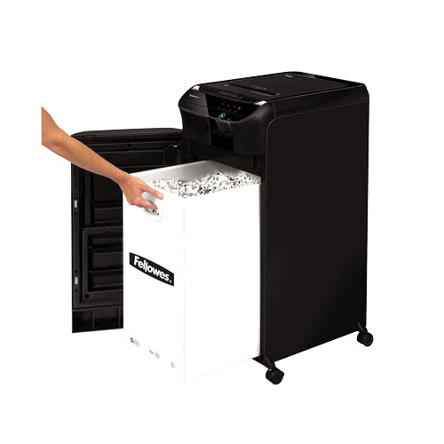 Fellowes AutoMax 600M – Aktenvernichter mit Autofeed 600 Blatt, DIN P-5, Mikroschnitt 2 × 12 mm, 83 l