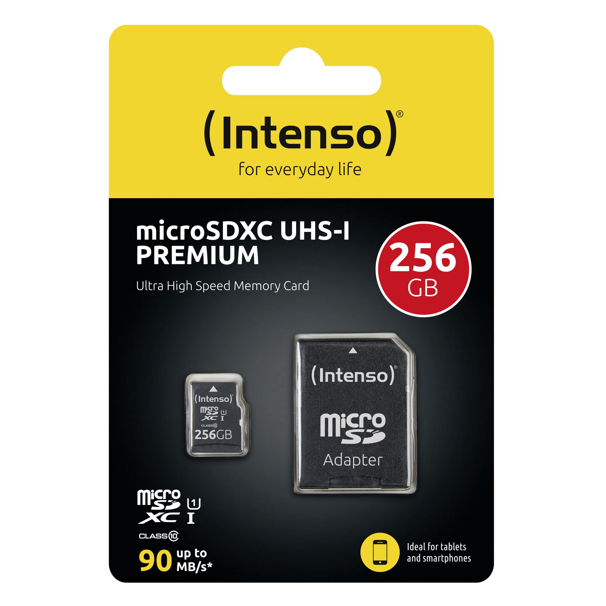 Intenso microSDXC 256 GB – UHS-I, Klasse 10, U1, 90 MB/s Lesen, inkl. SD-Adapter