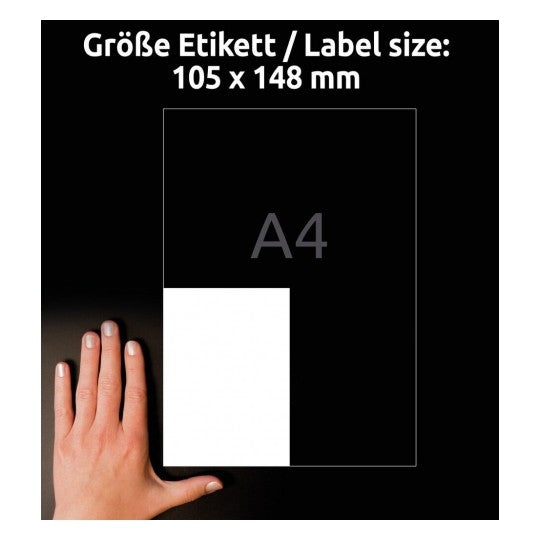 Avery 6124 – Etiketten A4 105 × 148 mm – Papier, weiss – permanent haftend – Laser/Inkjet – 4/Blatt, 10 Blätter