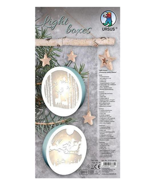 URSUS Bastelset – Forest & Santa Claus – Ø 15,3 cm – 2-teilig – Papier, inkl. LED und Batterien