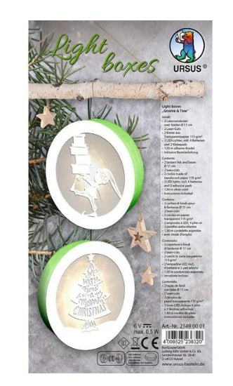 URSUS Light Boxes – Bastelset – Gnome & Bäume – Ø 11 cm – 2-teilig – inkl. LEDs & Batterien