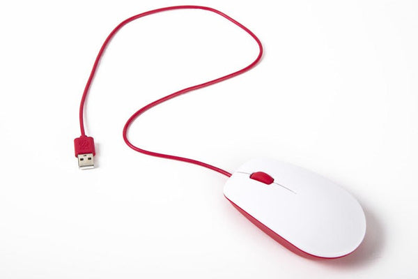 Raspberry Pi SC0165 – Maus – Kabelgebunden (USB‑A), beidhändig, Rot, Weiss