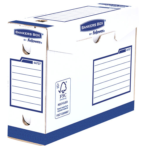 Fellowes Archivschachtel – für A4, mit Griffloch, Druckknopfverschluss, blau/weiss, Papier, 20 Stück