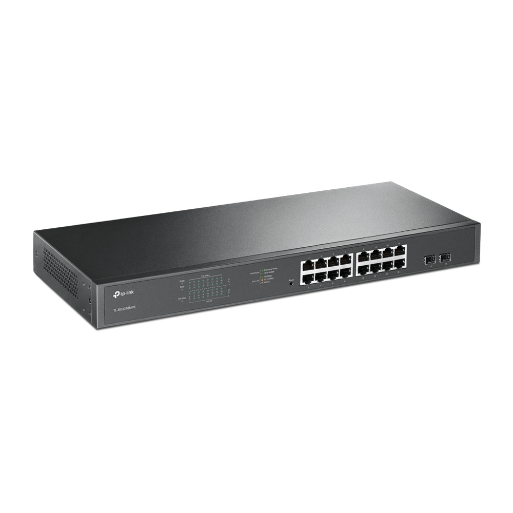 TP-Link TL-SG1218MPE – Managed L2 Switch – 16× 1G, 2× SFP, PoE+, PoE-Budget 192 W, 19", 1U