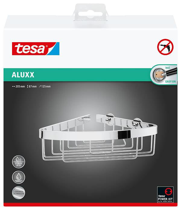 TESA Seifenhalter (Wand) Aluxx – Aluminium/Chrom, Klebestreifen, 20,5×21×8,7 cm, Silber
