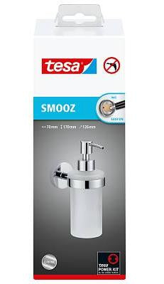 TESA Smooz – Seifenspender, 200 ml, für Seife und Desinfektionsmittel, Wandmontage, Glas, Weiss