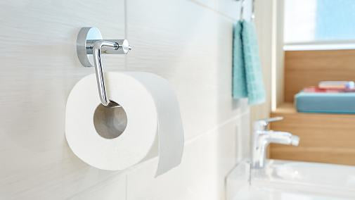 TESA Toilettenpapierhalter Smooz – Kunststoff/glänzend, selbstklebend, 5,0 × 10,0 × 14,0 cm